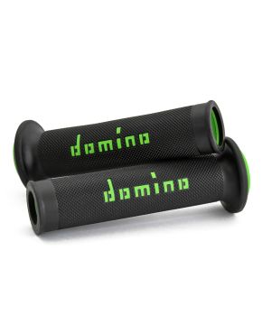 Coppia di manopole moto nero e verde forate l. 120 mm/125 d. 22 /26 mm Domino