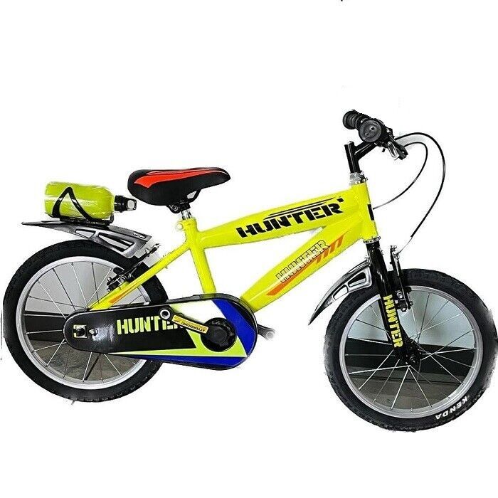 Bici mtb 16 Hunter per bambino gialla con rotelle borraccia e parafanghi -  La Ciclomoto