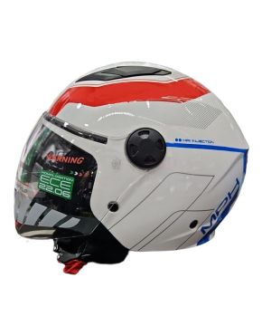 Casco Urbano * STAR MPH jet piccolo bianco blu rosso lucido moto scooter 1150gr