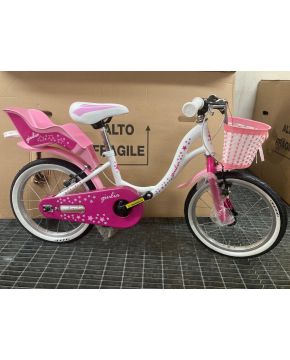 Bici 16 pollici Giulia bianca e rosa cestino e rotelle senza cambio per bambina