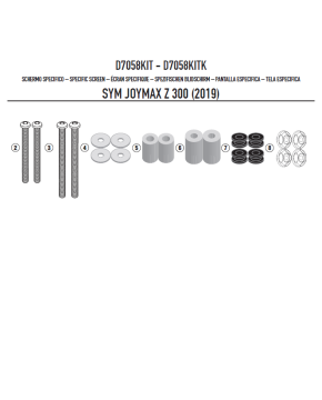 Kit di attacchi SYM Joymax Z 300 specifico per parabrezza 7056DT Givi D7058KIT