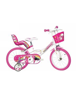 Bici 14 Unicorn rosa per bambina con rotelle e cestino
