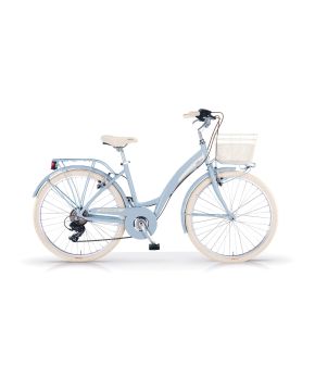 Bici 26 city bike Primavera 6 velocità alluminio azzurro donna cestino optional