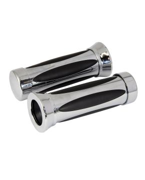Coppia manopole moto custom oval misure 22/25 argento e nero