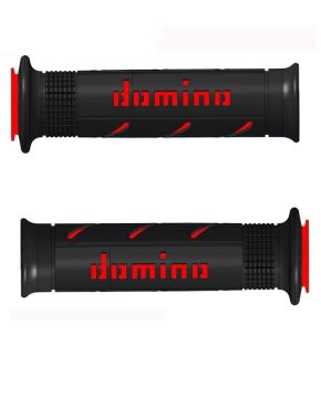 Coppia manopole moto nero/rosso forate domino
