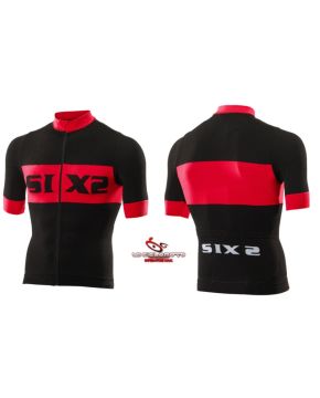 maglia bici con zip manica corta luxury nera e rossa sixs carbonio