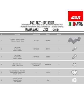Kit di attacchi specifico x parabrezza 4111DT KAWASAKI J125 J300 Givi d4111kit