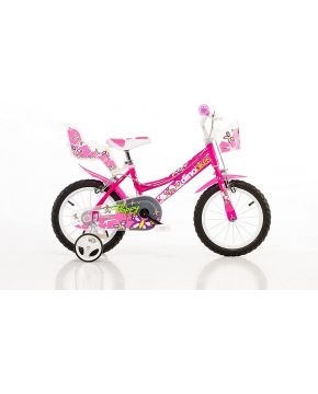 Bici 14 Flappy per bambina rotelle cestino porta bambola parafanghi Dino Bikes