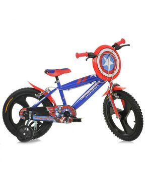Bici 16 capitan america per bambino con scudo rotelle parafanghi Dino Bikes