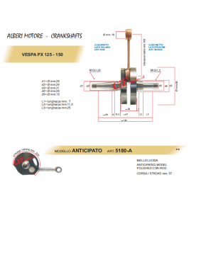 albero motore vespa px 125 150 anticipato