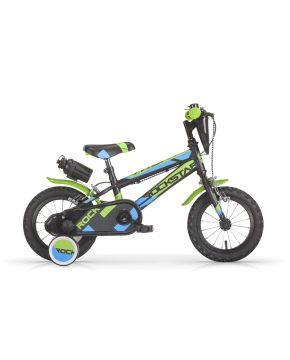 Bici 14 ROCKSTAR verde nero per bambino scudo rotelle borraccia parafanghi MBM