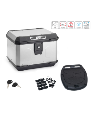 Bauletto Givi in Alluminio naturale Alpina 44 Litri completo di piastra Monolock
